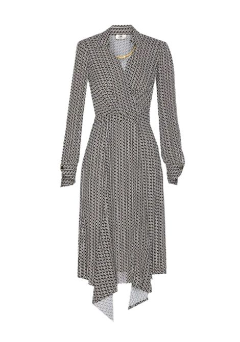 Abito ELISABETTA FRANCHI donna ABS0356 Fantasia scollo a V maniche con polsi asimmetrici slim gonna svasata collana stampa geometrica ELISABETTA FRANCHI | ABS0356EF3